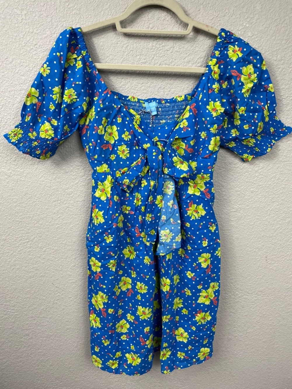 NWT Draper James Jennifer Tie Front Short Sleeve Dress Blue Aster Floral Sz S - Picture 5 of 14